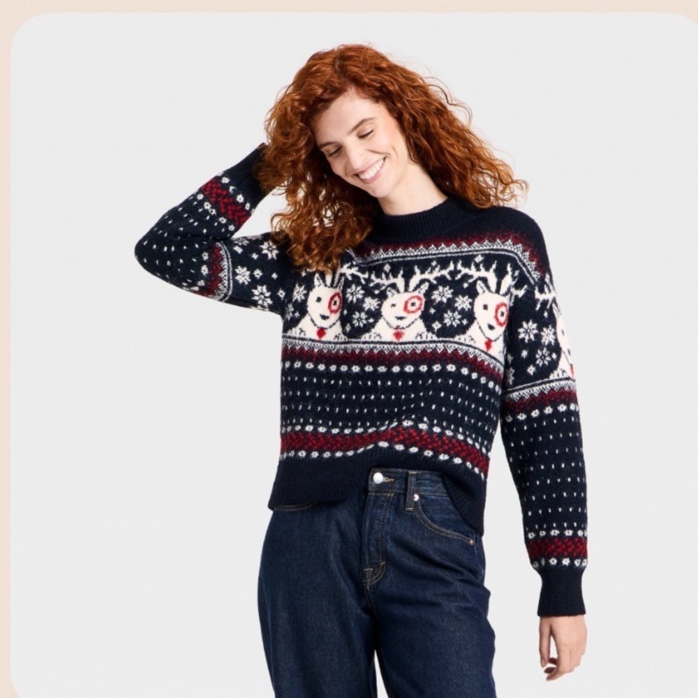 Universal Thread Bullseye Dog Reindeer Fair Isle Holiday Sweater Navy Blue S